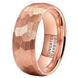 Lianfudai father's day gifts   Fashion Rose Gold Hammer Ring Tungsten Carbide Wedding Band For Men Women Multifaceted Hammered Brushed Finish 8MM Comfort Fit