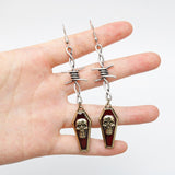 Lianfudai Christmas gifts for her Cross Dangle Earrings For Women Vintage Goth Statement Big Long Skull Ear Drop Fashion Jewelry Gothic Accessories