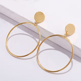 Lianfudai Simple Hollow Fashion Gold Color Clip on Earrings Geometric Big Round Ear Clips Without Piercing for Women Earrings Jewelry