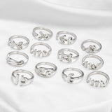 Lianfudai  gifts for women Minimalist 12 Constellation Rings for Women Silver Color Adjustable Zodiac Sign Opening Finger Ring Birthday Party Jewelry Gifts