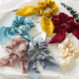 Lianfudai fall hair ideas hoco hair ideas updo hairstyle New Chiffon Bowknot Elastic Hair Bands For Women Girls Solid Color Scrunchies Headband Hair Ties Ponytail Holder Hair Accessorie