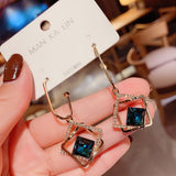 Lianfudai Korean fashionable temperament hollow-out geometric blue crystal earring new fashionable personality exaggerated earrings female