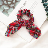 Lianfudai Cute Fabric Raabit Bunny Ears Christmas XMS Scrunchies Plaid Elastic Hair Band Tie for Women Girl Korean Mujer Hair Accessories