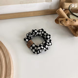 Lianfudai Winter INS Trendy Black White Lattice Fabric Hair Band Elastic Hair Rope for Women Fashion Trip Jewelry Gifts