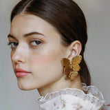 Lianfudai Cool Chunky Gold Color Butterfly Stud Earrings For Women Statement Earings