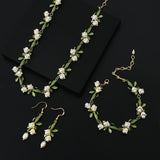 Lianfudai Personality White Floral Leaf Bracelets Trendy Alloy Enamel Lily Valley Charm Chain Bangle Bracelets for Women Female