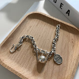 Lianfudai gifts for women Retro Silver Plated Charm Bracelet Fashion Vintage Thick Chain Thai Silver Bracelet for Women Men Stainless Steel Bangle Jewelry