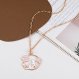 Lianfudai Fashion Creative Sakura Bunny Cat Necklace Cute Cartoon Garland Pendant Ladies Jewelry Accessories Necklaces Pink Wholesale