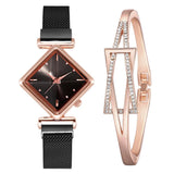Lianfudai Christmas wishlist Luxury Bracelet Watches For Women Simple Purple Magnetic Square Dial Belt Dress Quartz Clock Ladies Wrist Watch Relogio