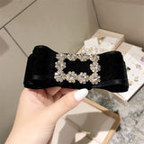 Lianfudai Black Velvet Barrette for Women Girl Big Rhinestone Hair Clip Hairpin Bow Knot Head Accessories Wholesale