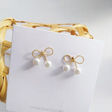 Lianfudai Sweet Simple Small Alloy Bow Clip on Earrings Earrings Ear Clip Lady Earrings Mini Imitation Pearl Clip Earrings No Piercing