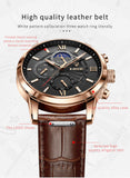 Lianfudai father's day gifts  Watches Mens Top Brand Luxury Clock Casual Leathe 24Hour Moon Phase Men Watch Sport Waterproof Quartz Chronograph+Box