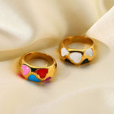 Lianfudai easter ifts for women Chunky Y2K Heart Enamel Rings Stainless Steel Women Jewelry Colorful Oil Dripping Finger Rings Wholesale Girls Gift