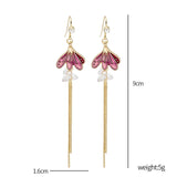 Lianfudai Christmas gifts ideas New Style Tassel With Pearl Ladies Long Earrings Korea Simulation Pearl Long Chain Earrings Earrings Wedding Jewelry