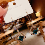 Lianfudai Korean fashionable temperament hollow-out geometric blue crystal earring new fashionable personality exaggerated earrings female