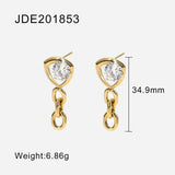 Lianfudai New Trend 14K PVD Gold Plated Stainless Steel Oval Shape Chain Clear Triangle Cubic Zirconia Earrings For Women Jewelry Gift