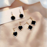 Lianfudai Round rhinestone earrings new black fashion Korean personality temperament wild simple earrings ladies jewelry