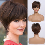 Lianfudai Short Straight Wigs Ombre Brown Synthetic Hair Wigs with Bangs for Black Women Daily Cosplay Heat Resistant Natural Hair Wigs