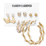 Lianfudai bridal jewelry set for wedding  Trendy Gold Silver Color Butterfly Hoop Earrings Set For Women Snake Pearl Resin Hoop Earrings Brincos Party Jewelry