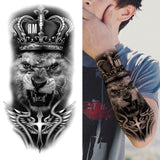 Lianfudai Compass Wolf Temporary Tattoos For Men Women Adult Fake Lion Tattoo Sticker Tiger Black Tribal Body Art Drawings Tatoos Arm