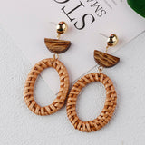 Lianfudai Multiple 27 Style Korea Handmade Wooden Straw Weave Rattan Vine Braid Drop Earrings New Fashion Geometric Long Earrings