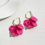 Lianfudai Multiple Viva Magenta Petal Flower Knot Geometric Drop Earring for Women Hot Pink Rose Acrylic Long Earrings Jewelry