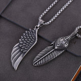 Lianfudai father's day gifts Goth Punk Angel Wings Feather Pendant Necklace for Men Women Trend Street Hip Hop Sweater Chains T-Shirt Accessories Jewelry
