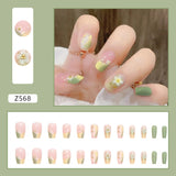 Lianfudai 24pcs Small Fresh White Flowers Decorated Frosted Matte Wearable Fake Nails Suitable Fairy Girl Summer Hand Decoration T