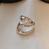 Lianfudai INS Fashion Silver Color Minimalist Irregular Twined Finger Rings Creative Geometric Punk Opening Rings for Women Girls Jewelry