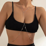 Lianfudai  Simple Cross Chest Breast Belly Body Chain Necklace for Women Girls Wedding Sexy Ball Boho Body Jewelry Prom Party Deco