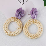 Lianfudai Multiple 27 Style Korea Handmade Wooden Straw Weave Rattan Vine Braid Drop Earrings New Fashion Geometric Long Earrings