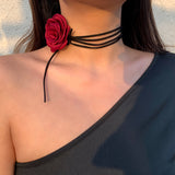 Lianfudai Romantic Gothic Big Rose Flower Clavicle Chain Necklace for Women Ladies Korean Fashion Adjustable Rope Choker Y2K Accessories