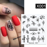 Lianfudai gifts for women  Silver Black Geometric Nail Sticker Charms Textured Lines Decor Stripe Flower Leaves Heart Butterfly Nail Art Decorations