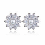 Lianfudai Fashion Imitation Pearl Wedding  Jewelry Elegant Zircnia Crystals Stud Earrings For Women Patry Dress Accessories CE1858