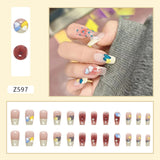 Lianfudai 24pcs Small Fresh White Flowers Decorated Frosted Matte Wearable Fake Nails Suitable Fairy Girl Summer Hand Decoration T