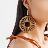 Lianfudai Multiple 27 Style Korea Handmade Wooden Straw Weave Rattan Vine Braid Drop Earrings New Fashion Geometric Long Earrings