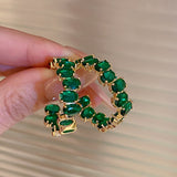 Lianfudai Luxury High Quality Inlay CZ Hoop Earrings Round Green Zircon Crystal Earring for Women Engagement Party Statement Jewelry