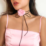 Lianfudai Romantic Gothic Big Rose Flower Clavicle Chain Necklace for Women Ladies Korean Fashion Adjustable Rope Choker Y2K Accessories