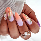 Lianfudai 24Pcs False Nails With Glue Almond Pink Butterfly Design Detachable Rhinestones Acrylic Fake Nails long stiletto Press On Nails