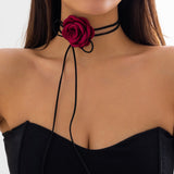 Lianfudai Gothic Elegant Big Rose Flower Clavicle Chain Necklace Women Wed Bridal Sexy Adjustable Choker Mariage Jewelry Y2K Accessories