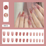 Lianfudai 24Pcs/Set Long T Glitter Wearing Reusable False Nails Nail Art Full Cover Artificial Fake Nails Ballerina False Nail