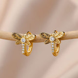 Lianfudai Zircon Dragonfly Butterfly Hoop Earrings For Women Stainless Steel Insect Piercing Earring Cute Vintage Wedding Jewelry aretes