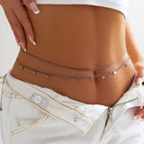 Lianfudai Sexy Flat Snake Chain Waist Belly Belt for Women Summer Beach Bikinis Simple Body Chain Festival Jewelry Accessories