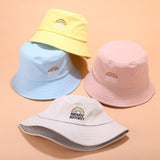 Lianfudai Unisex Foldable Embroidered Bucket Hat Rainbow Print Outdoor Sunscreen Cap Fisherman Hats