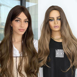 Lianfudai Synthetic Wigs  for Woman with Bangs Long Natural Wave Ombre 613 Color Cosplay/Daily/Party  Heat Resistant Fibre Hair