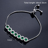 Lianfudai Geometric Green Zircon Bracelet & Bangles for Women Shiny Crystal CZ Tennis Bracelets Weddings Party Statement Jewelry