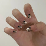 Lianfudai 24Pcs y2k Cool Press on Nails Red Black Five-pointed Star French False Nail Patches Wearable Full Cover Fake Nail tips For Girls