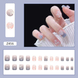 Lianfudai 24Pcs/Box Charming Pink Flame Short Ballet Wearable Fake Nails press on Square Head Full Cover Detachable Finished Fingernails