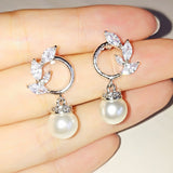 Lianfudai Fashion Imitation Pearl Wedding  Jewelry Elegant Zircnia Crystals Stud Earrings For Women Patry Dress Accessories CE1858