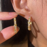 Lianfudai Gold Color Zircon Cross X Hoop Earrings for Woman Luxury Statement Jewelry Wedding Party Crystal Christmas New Year Accessories